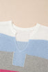 Textured Stripe Split Neck Cap Sleeve Knit Top