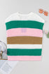 Textured Stripe Split Neck Cap Sleeve Knit Top