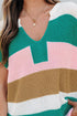Textured Stripe Split Neck Cap Sleeve Knit Top