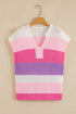 Textured Stripe Split Neck Cap Sleeve Knit Top