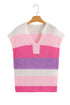 Textured Stripe Split Neck Cap Sleeve Knit Top