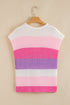 Textured Stripe Split Neck Cap Sleeve Knit Top