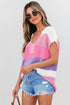 Textured Stripe Split Neck Cap Sleeve Knit Top