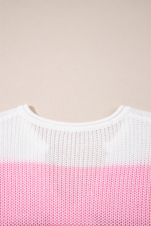 Textured Stripe Split Neck Cap Sleeve Knit Top
