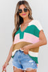Textured Stripe Split Neck Cap Sleeve Knit Top