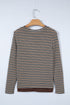 Textured Stripe Split Neck Long Sleeve Top