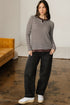 Textured Stripe Split Neck Long Sleeve Top