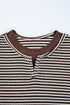 Textured Stripe Split Neck Long Sleeve Top