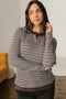 Textured Stripe Split Neck Long Sleeve Top