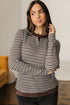 Textured Stripe Split Neck Long Sleeve Top