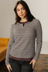 Textured Stripe Split Neck Long Sleeve Top