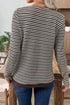 Textured Stripe Split Neck Long Sleeve Top