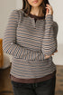 Textured Stripe Split Neck Long Sleeve Top
