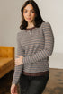 Textured Stripe Split Neck Long Sleeve Top