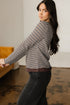 Textured Stripe Split Neck Long Sleeve Top