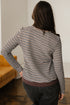 Textured Stripe Split Neck Long Sleeve Top