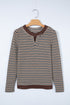 Textured Stripe Split Neck Long Sleeve Top