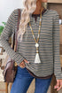 Textured Stripe Split Neck Long Sleeve Top