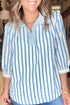Textured Stripe Three Quarter Sleeve Collared Blouse