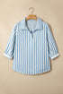 Textured Stripe Three Quarter Sleeve Collared Blouse