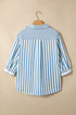 Textured Stripe Three Quarter Sleeve Collared Blouse