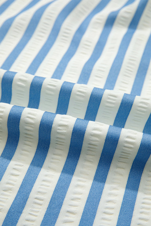 Textured Stripe Three Quarter Sleeve Collared Blouse