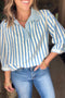 Textured Stripe Three Quarter Sleeve Collared Blouse