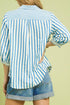 Textured Stripe Three Quarter Sleeve Collared Blouse
