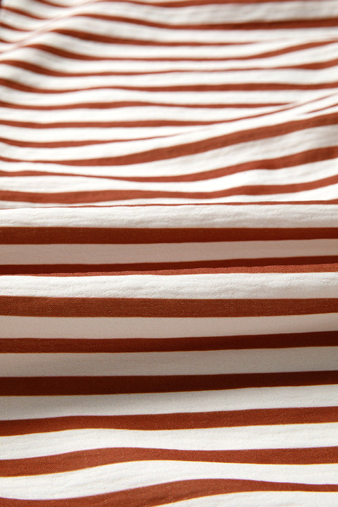 Textured Stripe Tie V Neck Long Sleeve Babydoll Blouse