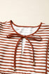Textured Stripe Tie V Neck Long Sleeve Babydoll Blouse
