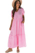 Textured Stripe V Neck Puff Sleeve A Line Maxi Dress