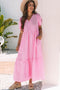 Textured Stripe V Neck Puff Sleeve A Line Maxi Dress