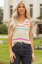 Textured Stripe V Neck Sleeveless Sweater Knit Top