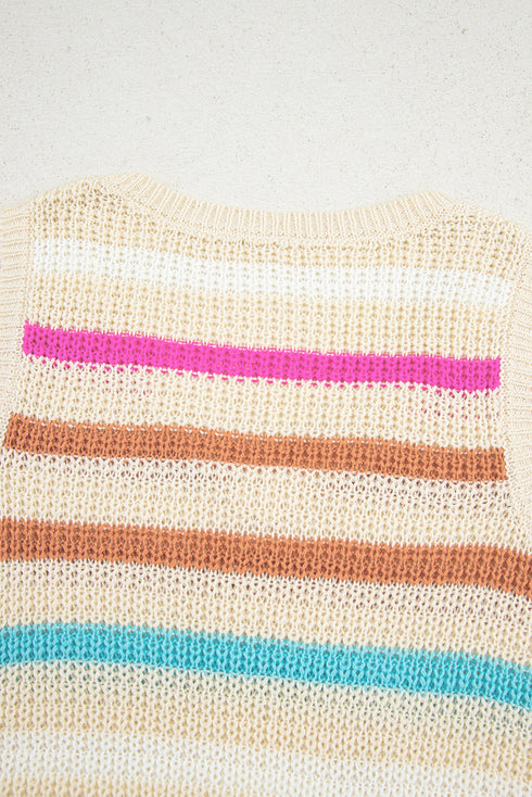 Textured Stripe V Neck Sleeveless Sweater Knit Top