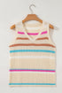 Textured Stripe V Neck Sleeveless Sweater Knit Top