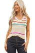 Textured Stripe V Neck Sleeveless Sweater Knit Top