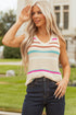 Textured Stripe V Neck Sleeveless Sweater Knit Top
