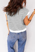 Textured Striped Button Front Collared Short Sleeve Knit Top