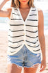 Textured Striped Button Front Sleeveless Knit Vest