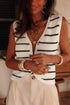 Textured Striped Button Front Sleeveless Knit Vest