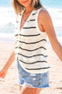 Textured Striped Button Front Sleeveless Knit Vest