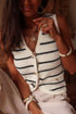 Textured Striped Button Front Sleeveless Knit Vest