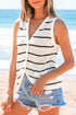Textured Striped Button Front Sleeveless Knit Vest