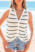 Textured Striped Button Front Sleeveless Knit Vest