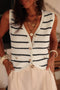 Textured Striped Button Front Sleeveless Knit Vest