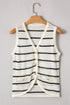 Textured Striped Button Front Sleeveless Knit Vest