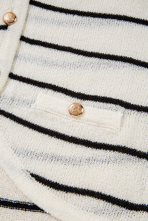 Textured Striped Button Front Sleeveless Knit Vest