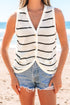Textured Striped Button Front Sleeveless Knit Vest