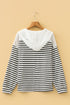 Textured Striped Button Tab V Neck Top