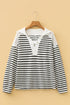Textured Striped Button Tab V Neck Top